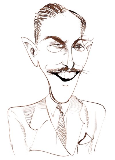 Walt Disney, American film producer, business magnate, cartoonist and animator; caricature by Neale Osborne